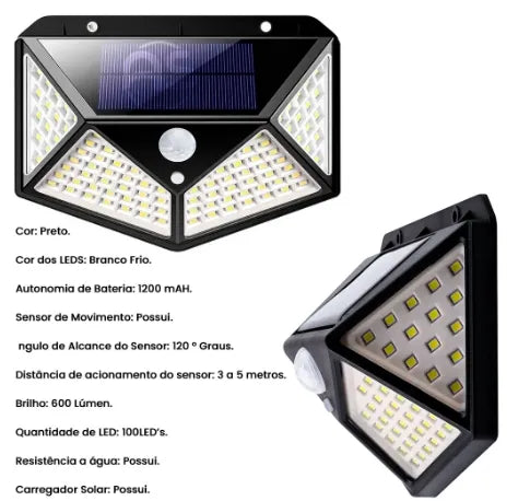 Luminária Solar de Parede Lumimax com 100 LEDs e Sensor de Movimento - eKoloja