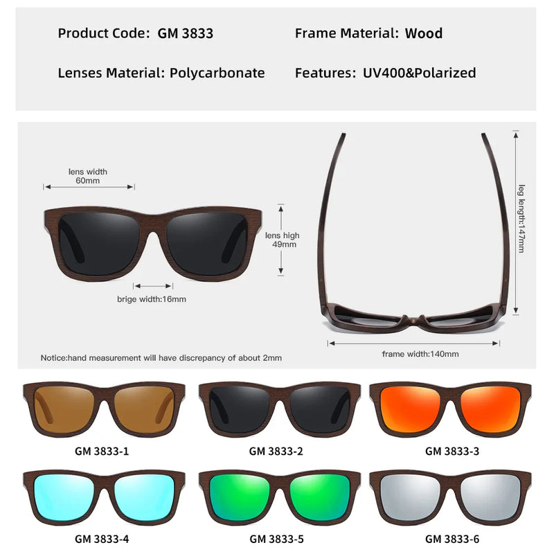 Óculos de Sol Artesanal de Bambu Natural, Polarizados + Caixa de Presente - eKoloja