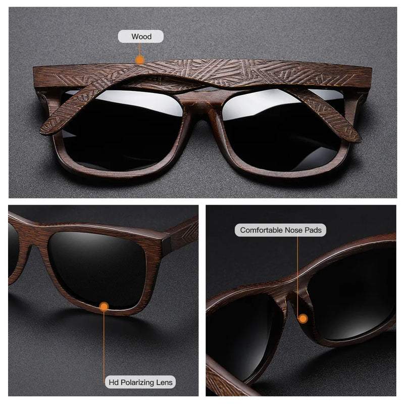 Óculos de Sol Artesanal de Bambu Natural, Polarizados + Caixa de Presente - eKoloja