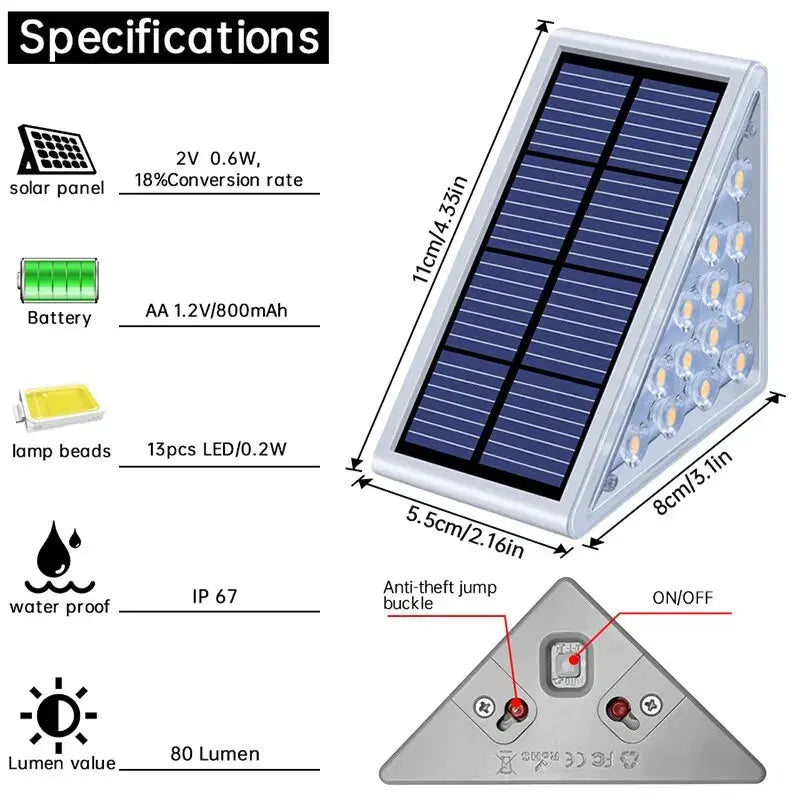 Led Solar Ecológico triangular para degraus de escadaria 2 pcs 6 pcs - eKoloja