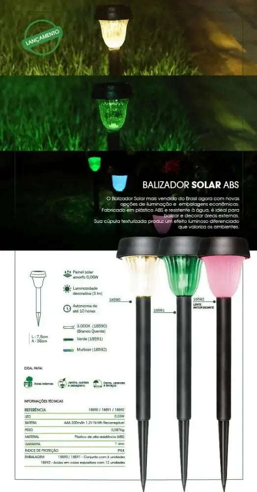 Kit com 6 Luminárias Espeto Solar para Jardim - eKoloja