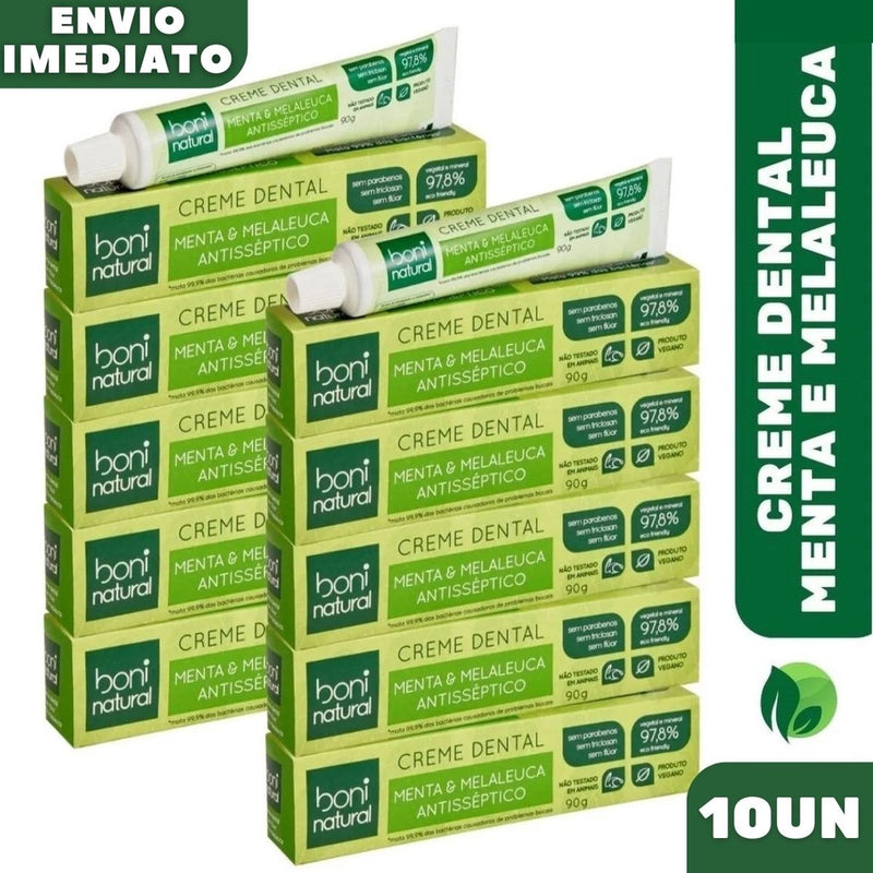 Kit 10 Creme Dental Boni Natural Sem Flúor Menta e Melaleuca 900g - eKoloja