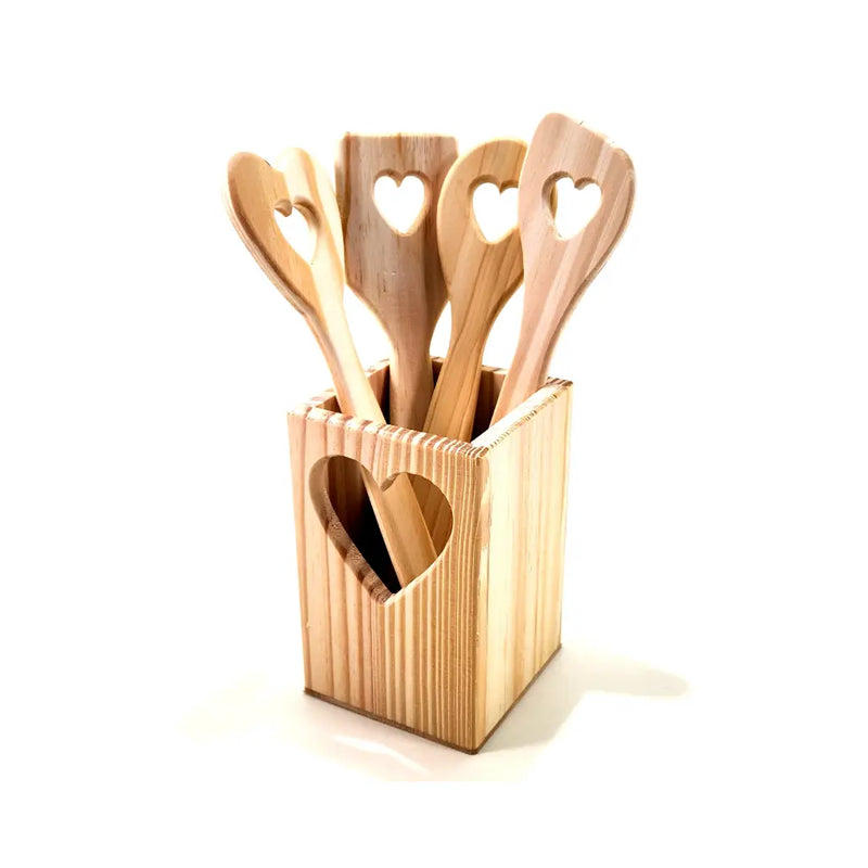Porta Colher em Madeira Pinus com 4 Colheres – Organização e Charme para Cozinha
