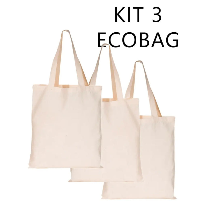 Kit 3 sacola ECOBAG 32x38cm GRANDE ecológica Lisa - 100% algodão cru