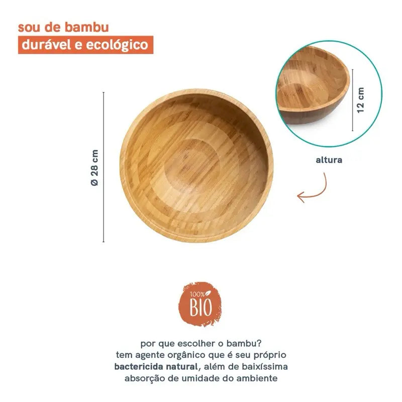 Bowl de Salada Tijela de Salada Fruteira em Bambu 28 CM