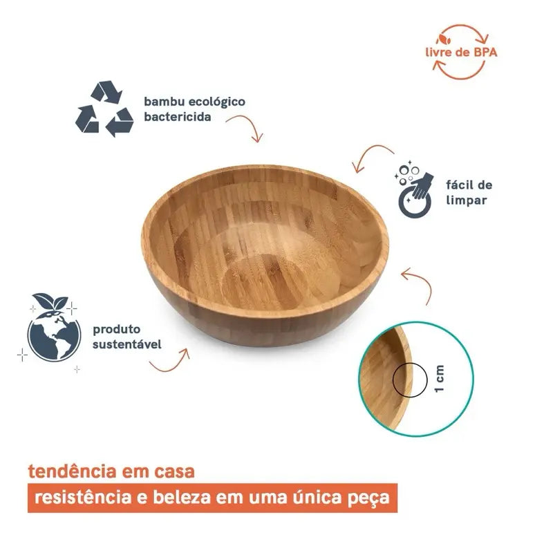 Bowl de Salada Tijela de Salada Fruteira em Bambu 28 CM