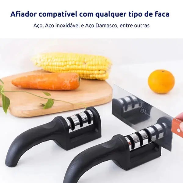 Amolador Afiador De Facas Em Aço Inox Com 3 Afiadores