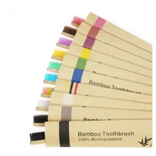 Kit Escovas de Bambu Ecológicas Natural Macias Com Cores Sortidas