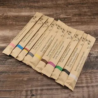 Kit Escovas de Bambu Ecológicas Natural Macias Com Cores Sortidas