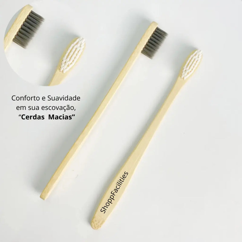 Kit Escovas de Bambu Ecológicas Natural Macias Com Cores Sortidas