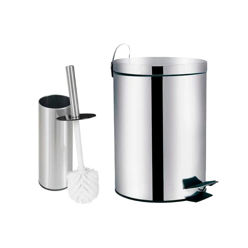 Kit Lixeira 3 litros Inox + Escova Sanitária Inox para Banheiro