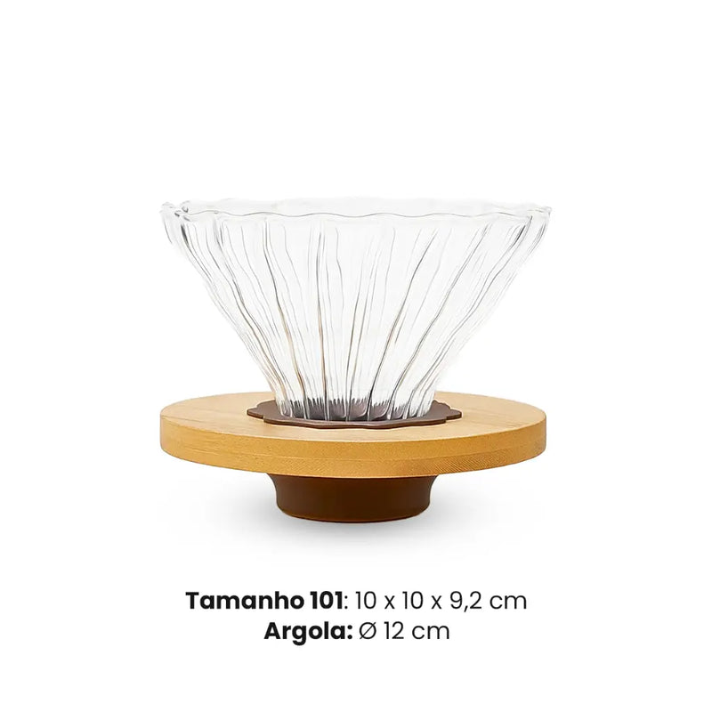 Coador De Café Vidro V60 101 ou 102 Médio Com Argola de Bambu