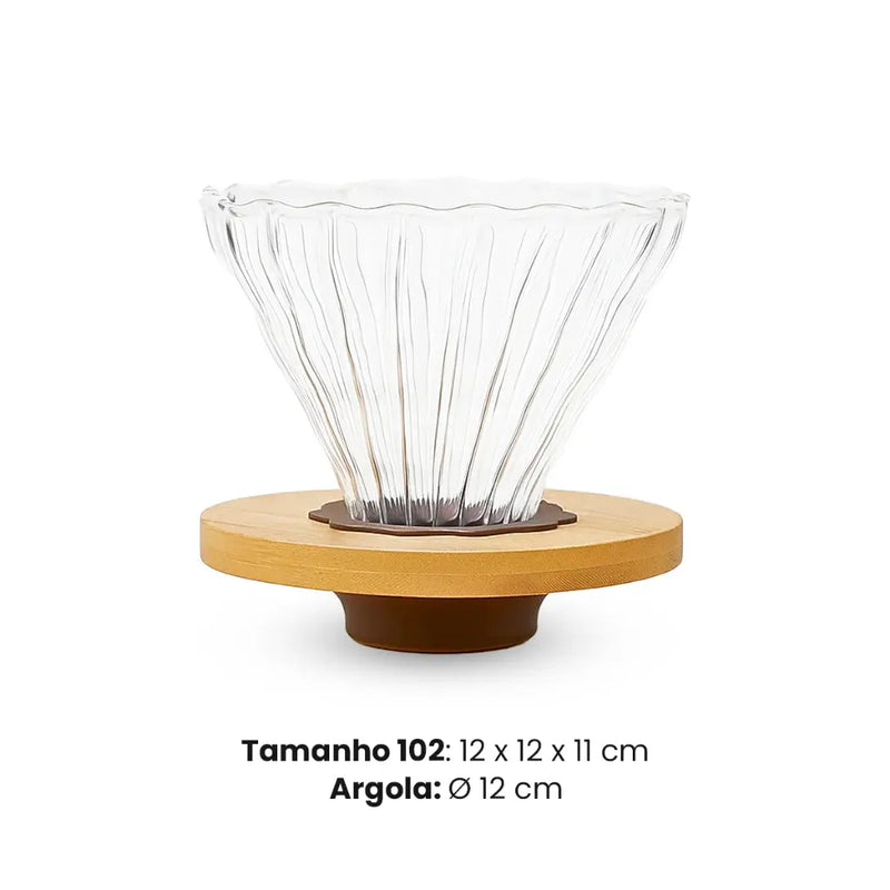 Coador De Café Vidro V60 101 ou 102 Médio Com Argola de Bambu