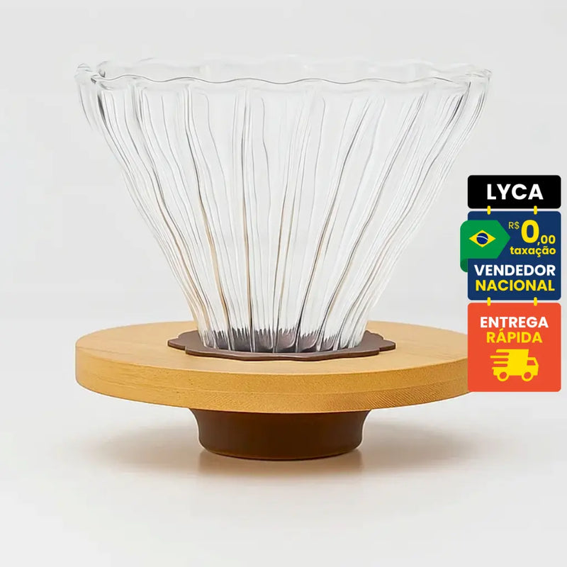 Coador De Café Vidro V60 101 ou 102 Médio Com Argola de Bambu