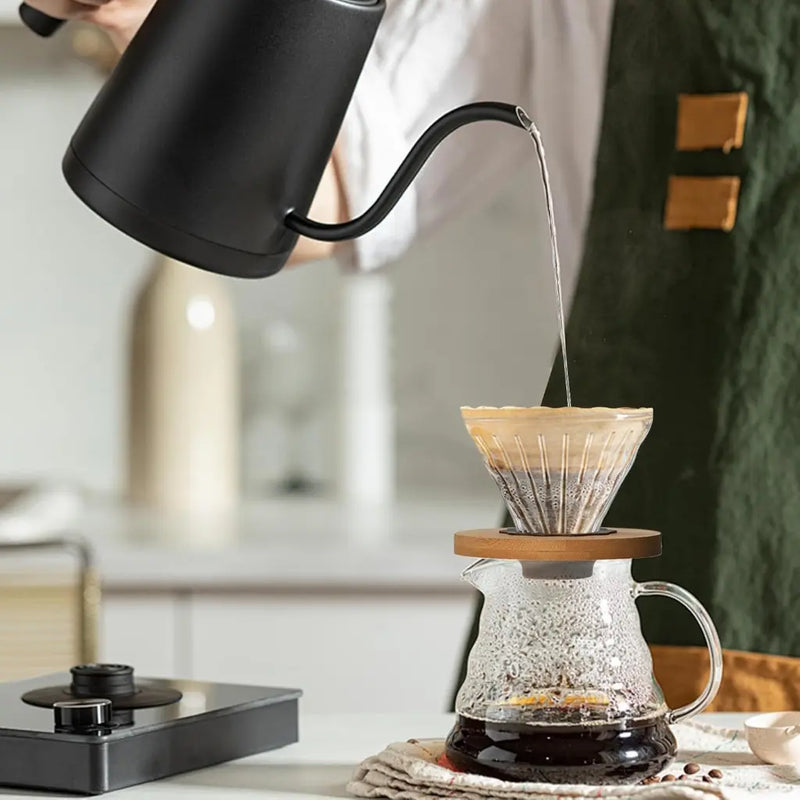 Coador De Café Vidro V60 101 ou 102 Médio Com Argola de Bambu