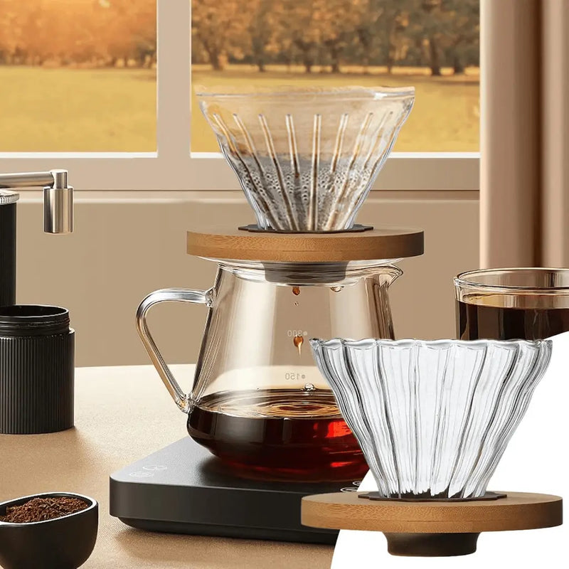 Coador De Café Vidro V60 101 ou 102 Médio Com Argola de Bambu