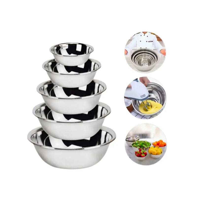 Conjunto Kit 5 Bowls Inox Tigelas Panela Saladeira Multiuso Inox Cozinha Saladas