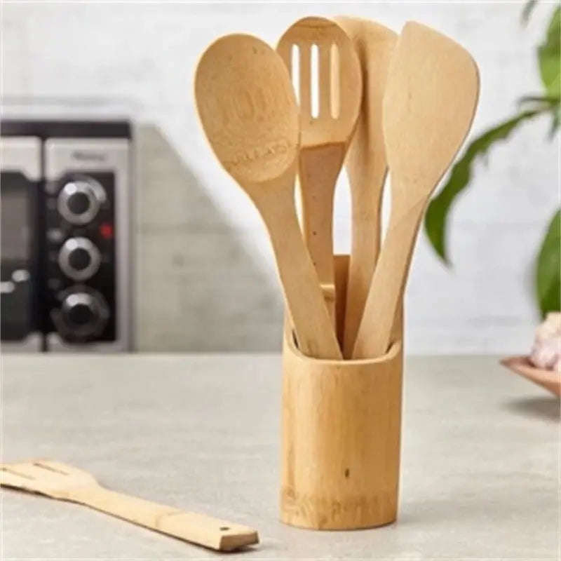 Kit de Colheres de Bambu – Utensílios de Cozinha Sustentáveis e Resistentes (5 Peças)