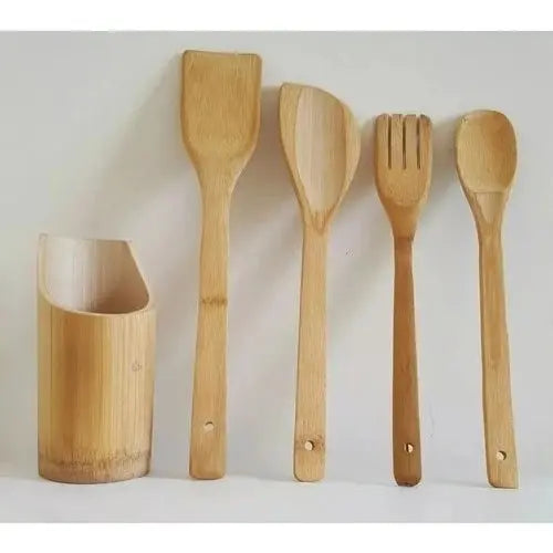 Kit de Colheres de Bambu – Utensílios de Cozinha Sustentáveis e Resistentes (5 Peças)
