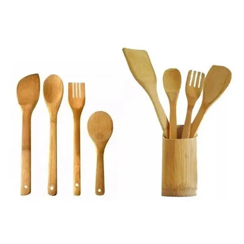 Kit de Colheres de Bambu – Utensílios de Cozinha Sustentáveis e Resistentes (5 Peças)